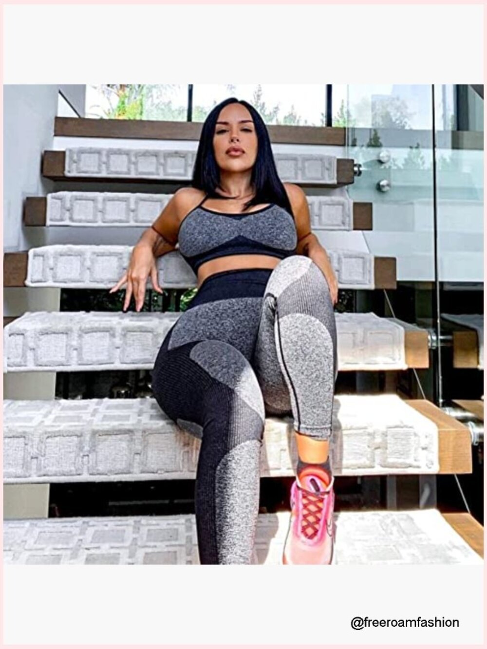Seamless Yoga Leggings and Sports Bra 2 Piece Set Workout Outfit Activewear - Picture 3 of 7